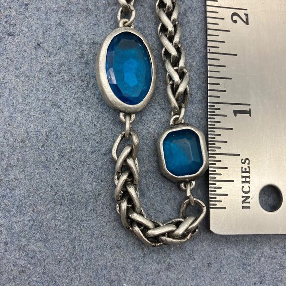 Chicos Long Necklace As Is Silver Chain Teal Blue Faceted Bezel Bead Retro BoHo - Picture 8 of 12